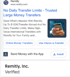Remitly Google Ad: No Daily Transfer Limits